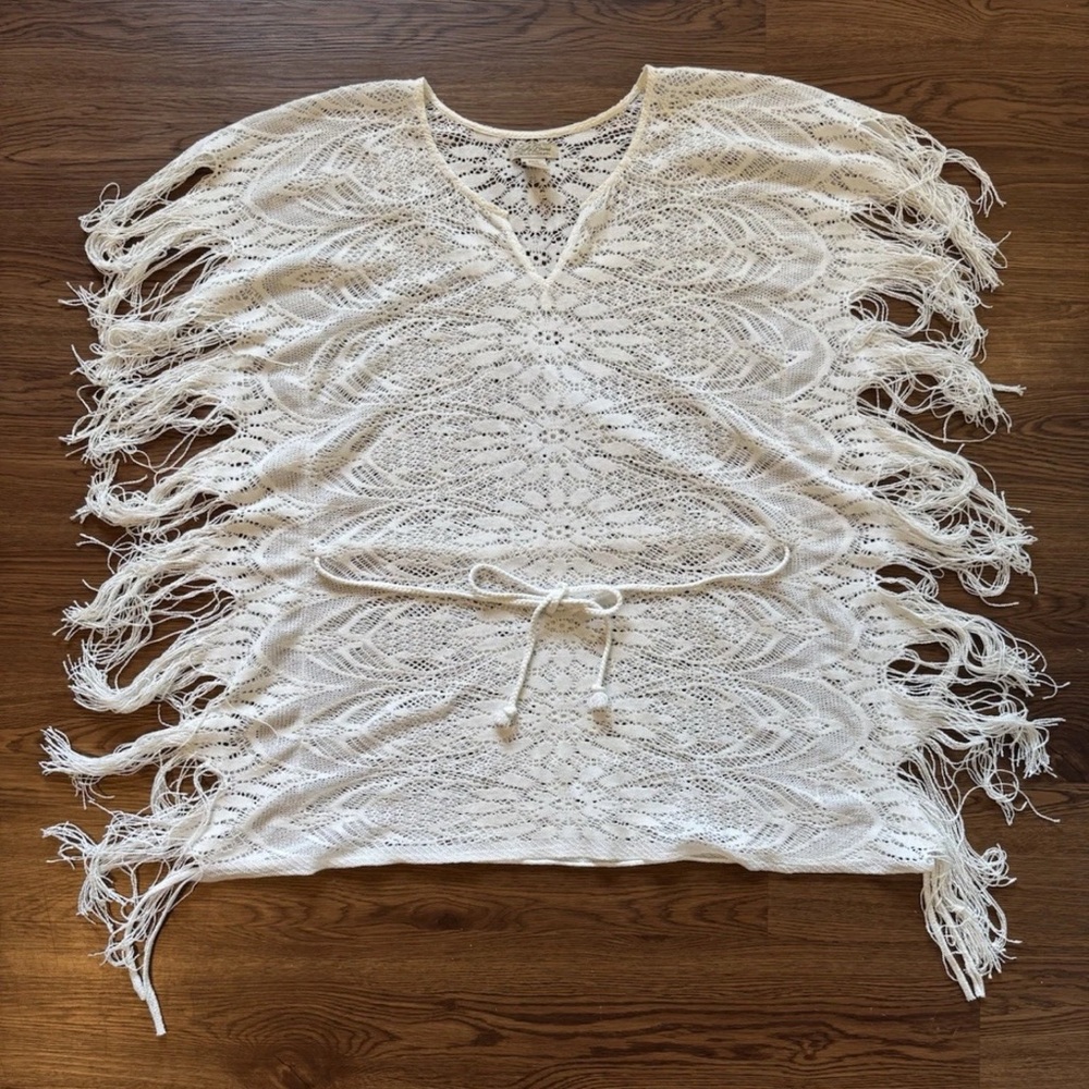 Lucky Brand Live In Love Women’s Small Cream Boho Swim Cover Up Swim Dress